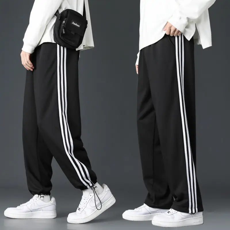 Men Black Drawstring Leg-Tied Pants with 3 Stripes - Image 4