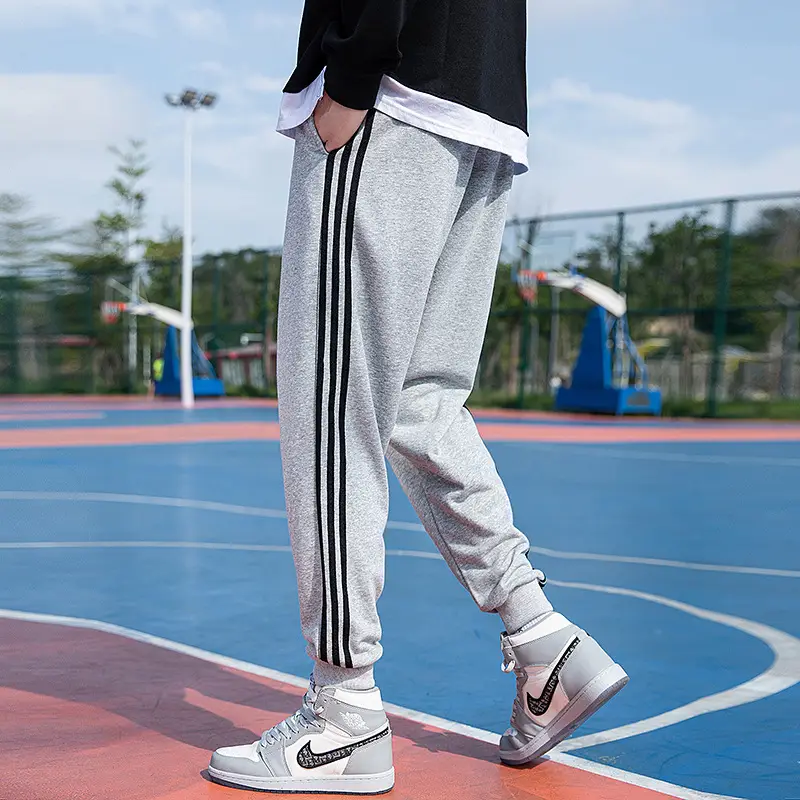 Men Black Drawstring Leg-Tied Pants with 3 Stripes - Image 7