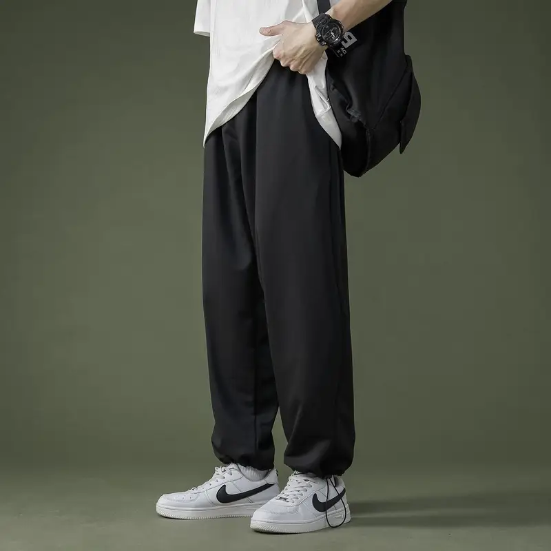 Men Black Drawstring Leg-Tied Pants with 3 Stripes - Image 8