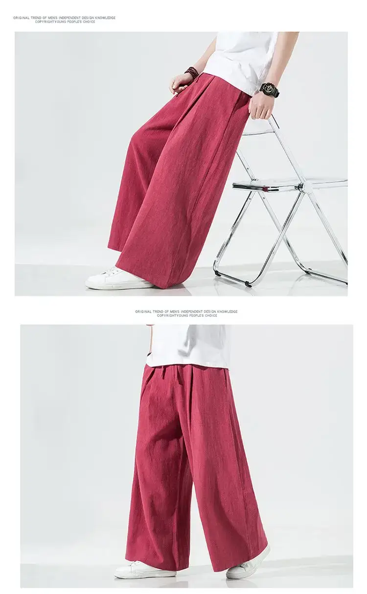 Men Linen Wide-leg Pants Plus Size Loose Casual — feature 10