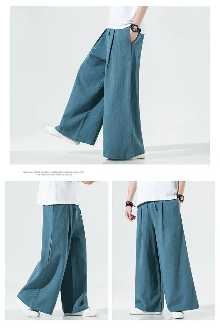 Men Linen Wide-leg Pants Plus Size Loose Casual — feature 13