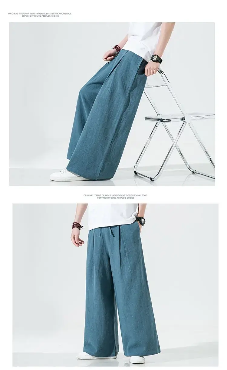 Men Linen Wide-leg Pants Plus Size Loose Casual — feature 14
