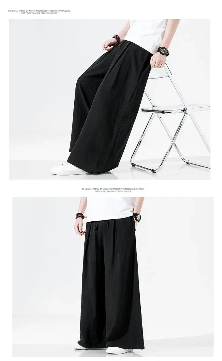 Men Linen Wide-leg Pants Plus Size Loose Casual — feature 19
