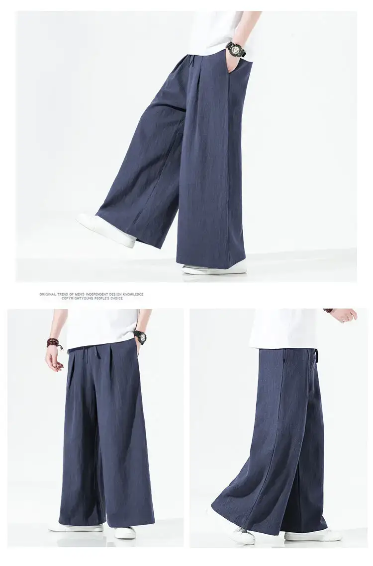 Men Linen Wide-leg Pants Plus Size Loose Casual — feature 5