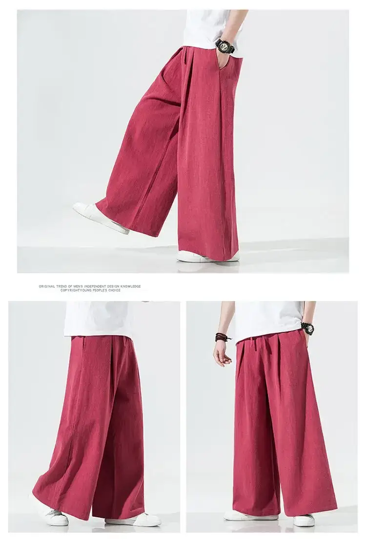 Men Linen Wide-leg Pants Plus Size Loose Casual — feature 9