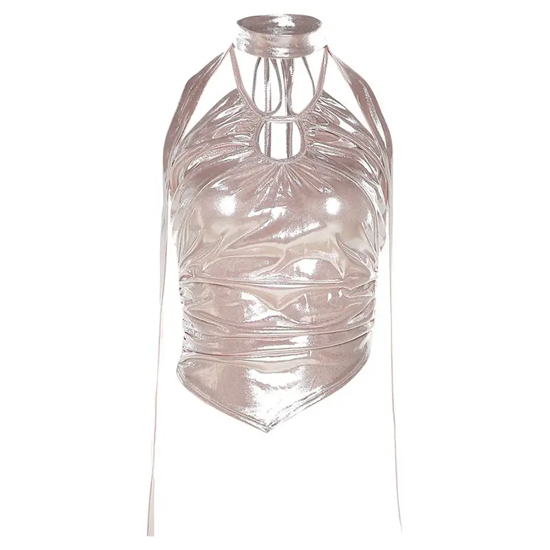 2023 Women's Metallic Pink Backless V-Neck Vest - Image 2