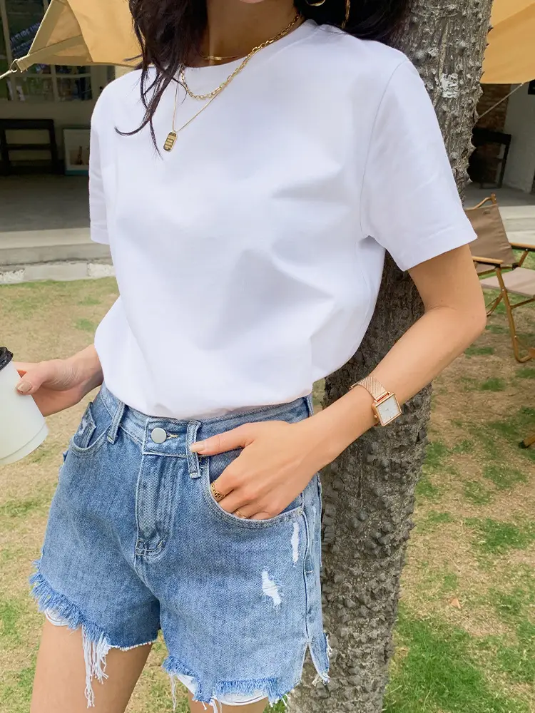 Women Pure Cotton T-Shirt White Short Sleeve Loose Fit — feature 24