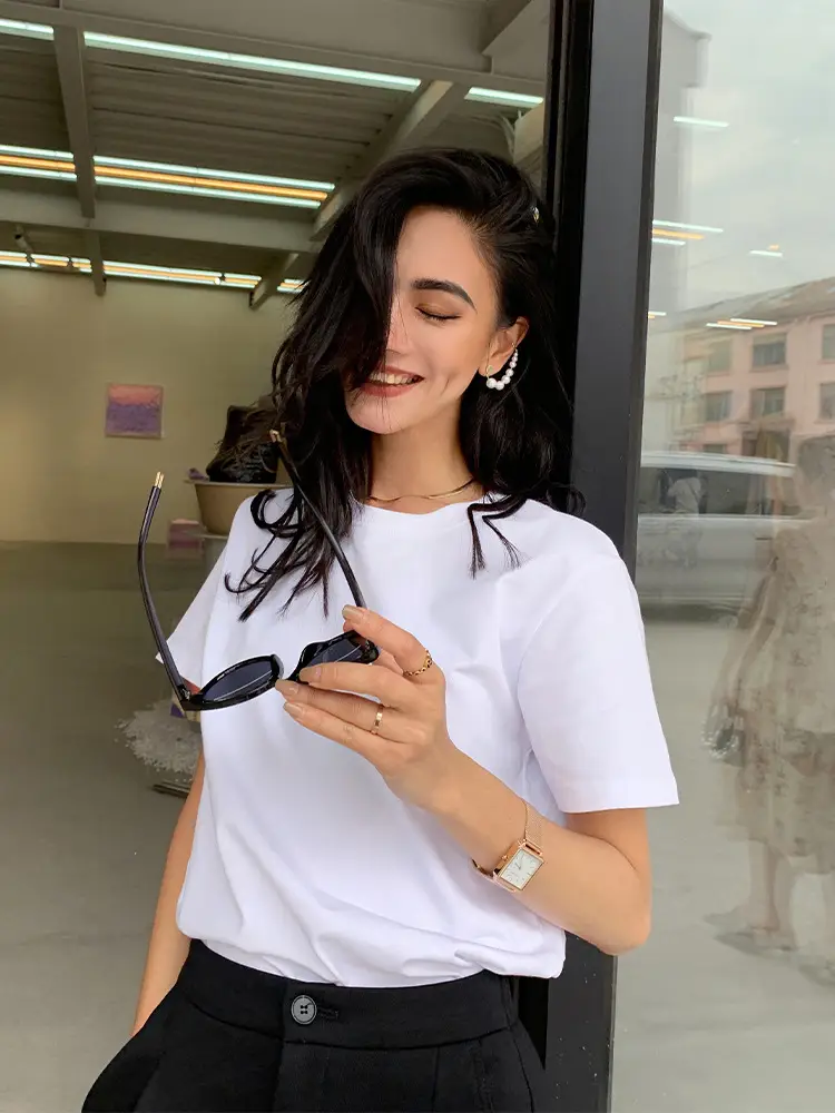 Women Pure Cotton T-Shirt White Short Sleeve Loose Fit — feature 25