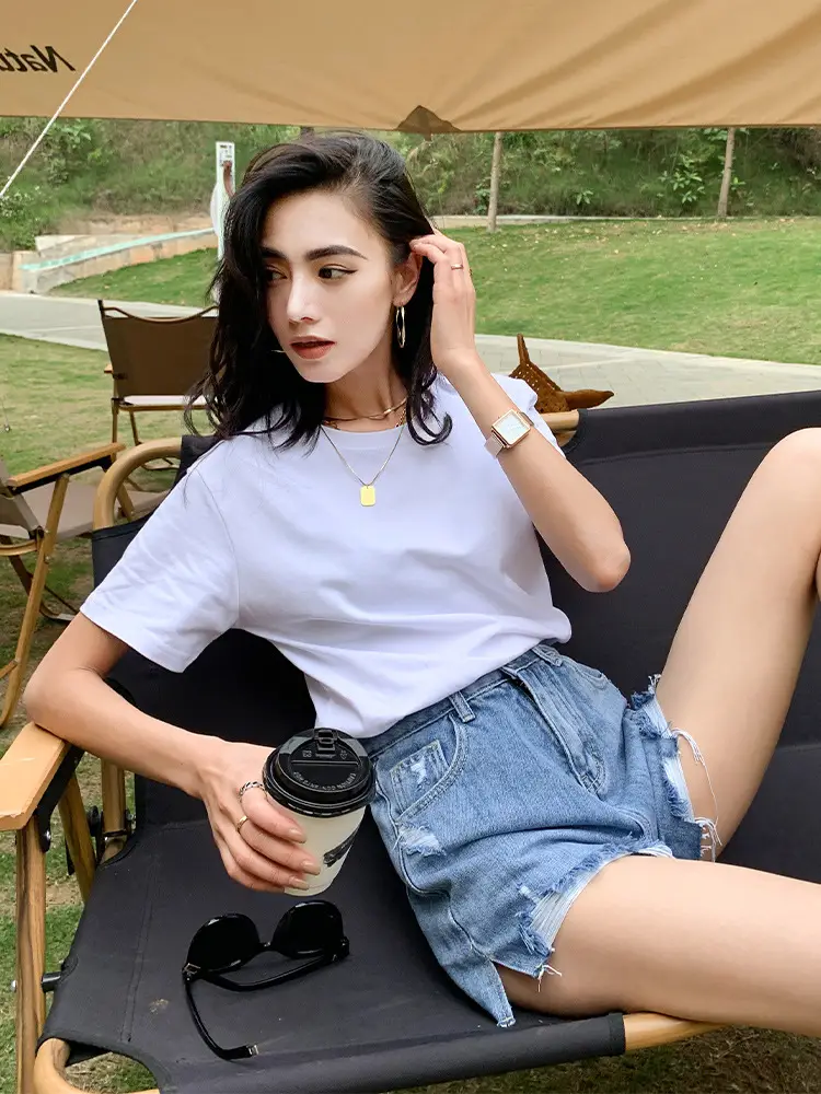 Women Pure Cotton T-Shirt White Short Sleeve Loose Fit — feature 27