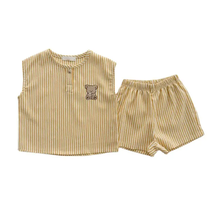 Korean Style Bear Striped Cotton Shorts Set for Boys Girls Summer 2026 - Image 8