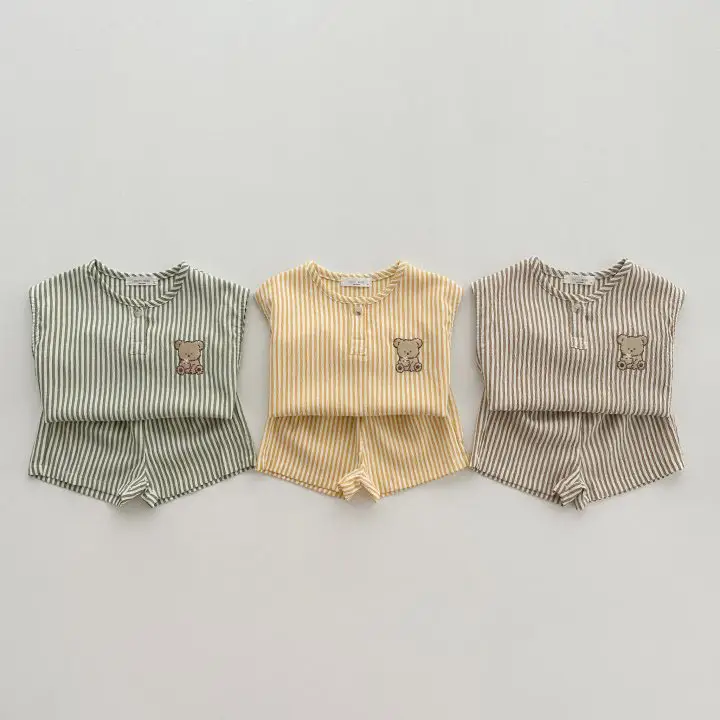 Korean Style Bear Striped Cotton Shorts Set for Boys Girls Summer 2026 — feature 2