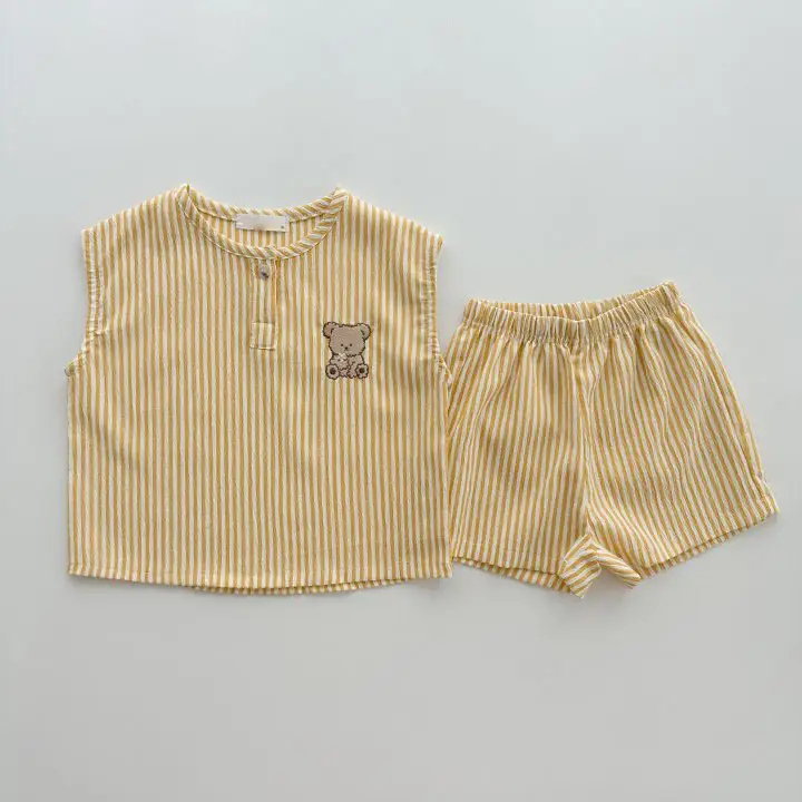 Korean Style Bear Striped Cotton Shorts Set for Boys Girls Summer 2026 — feature 3