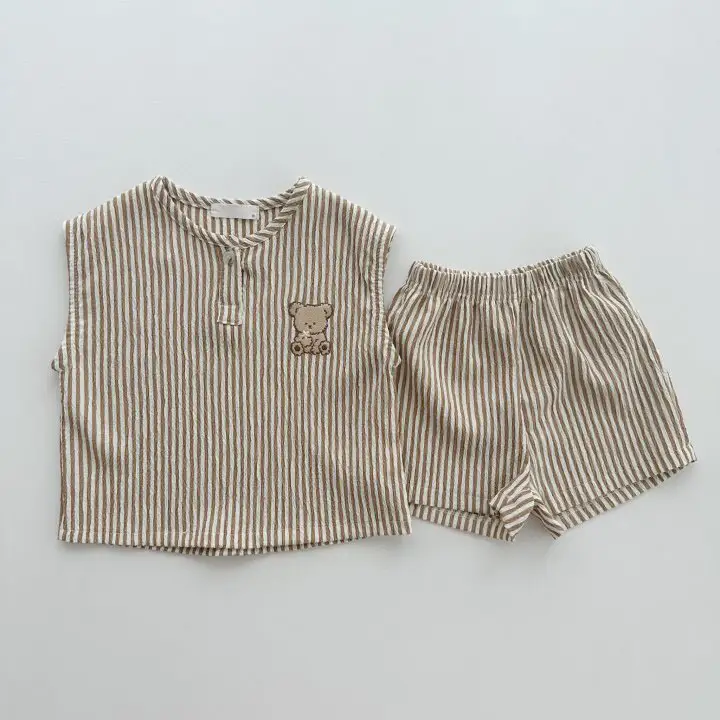 Korean Style Bear Striped Cotton Shorts Set for Boys Girls Summer 2026 — feature 5