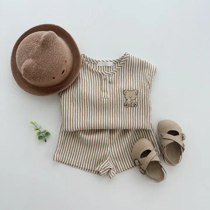Korean Style Bear Striped Cotton Shorts Set for Boys Girls Summer 2026 — feature 7