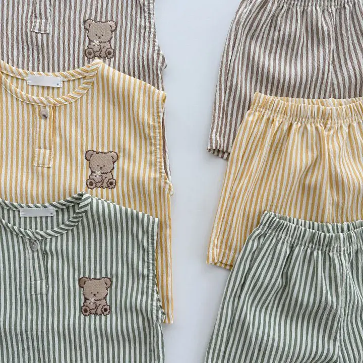 Korean Style Bear Striped Cotton Shorts Set for Boys Girls Summer 2026 — feature 8