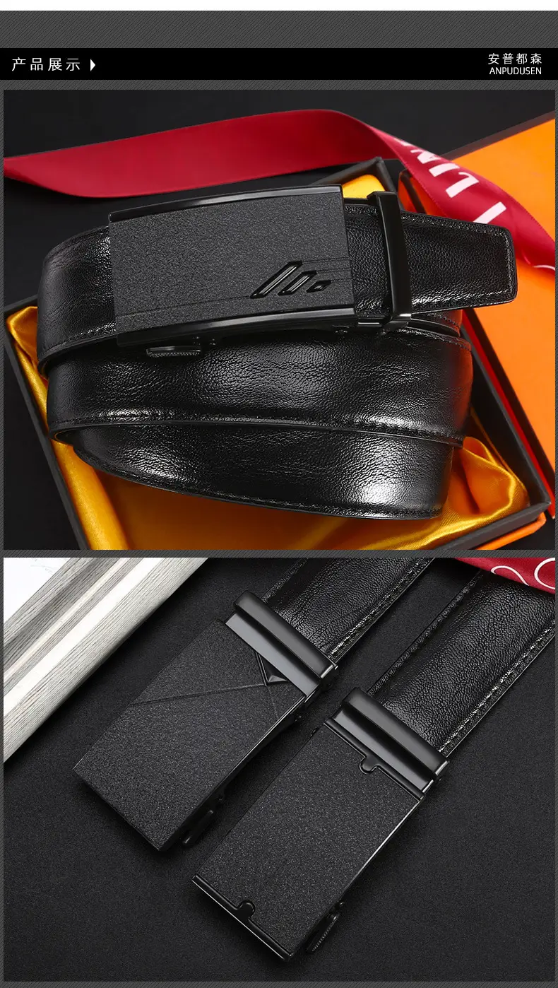Men's Black Leather Belt with Iron Buckle — feature 5