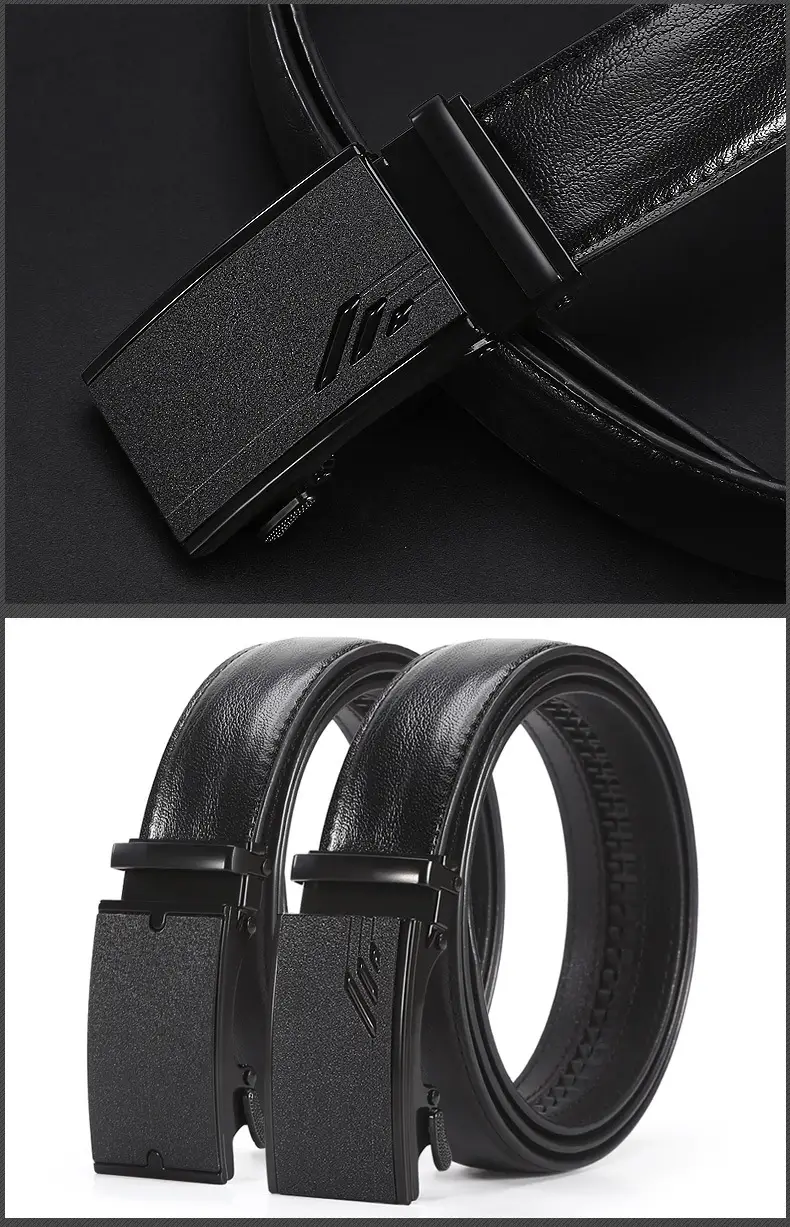 Men's Black Leather Belt with Iron Buckle — feature 6