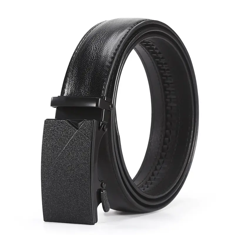 Men's Black Leather Belt with Iron Buckle - Image 3