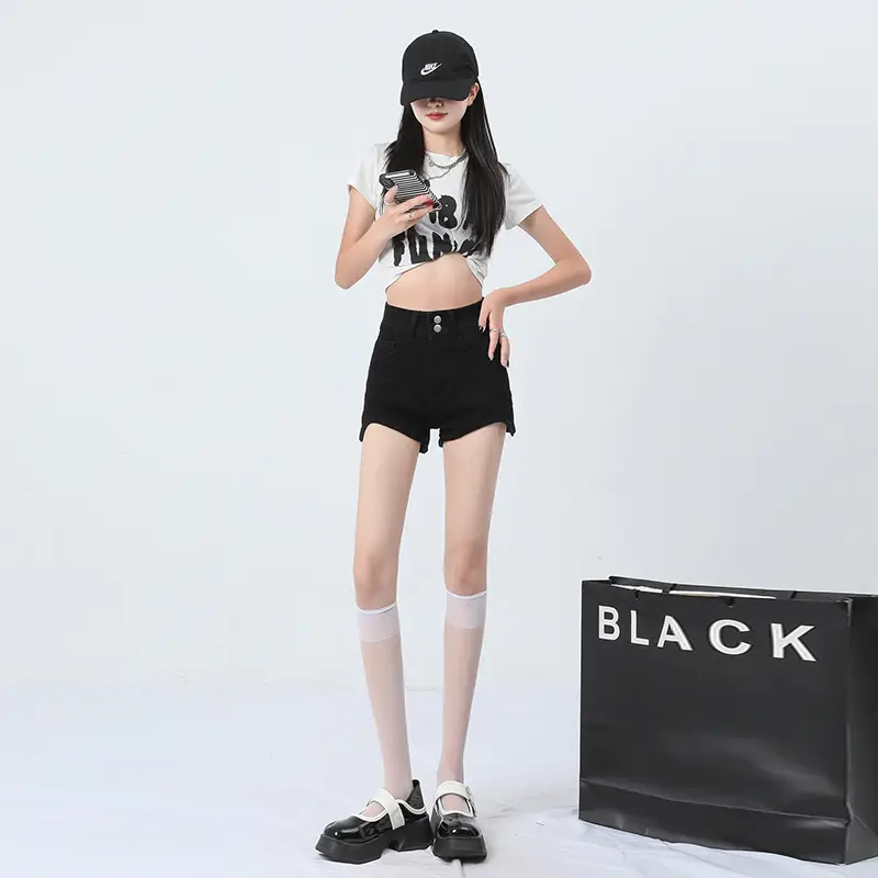 Black High-Waisted Denim Shorts Women Summer 2025 - Image 3