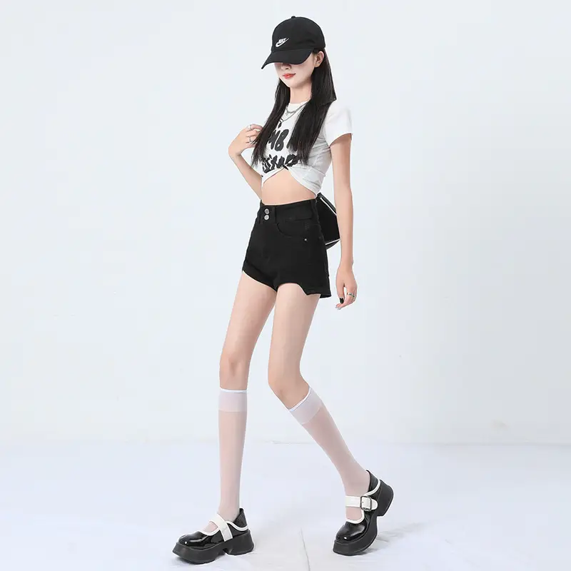 Black High-Waisted Denim Shorts Women Summer 2025 - Image 4