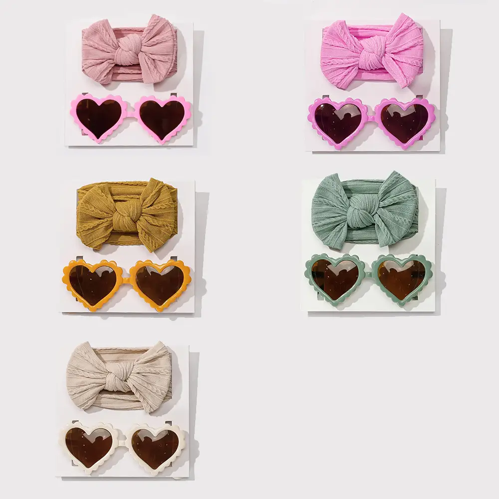 Pink Heart Sunglasses & Bow Hairband Set for Girls