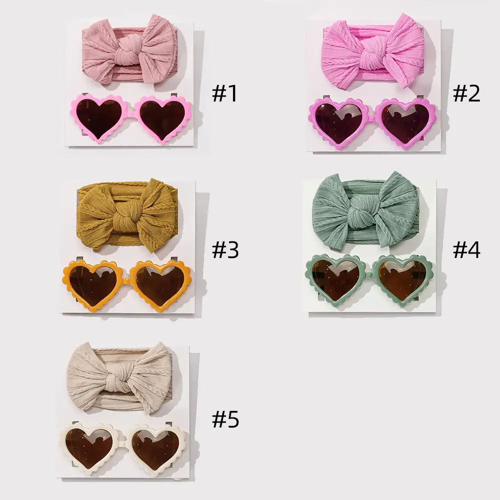 Pink Heart Sunglasses & Bow Hairband Set for Girls — feature 2