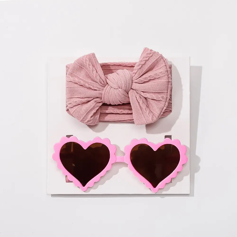 Pink Heart Sunglasses & Bow Hairband Set for Girls