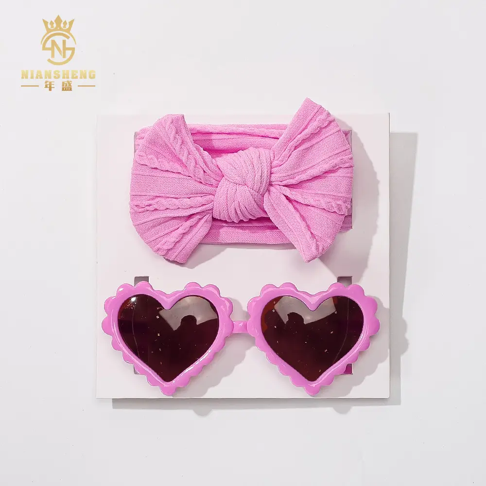 Pink Heart Sunglasses & Bow Hairband Set for Girls