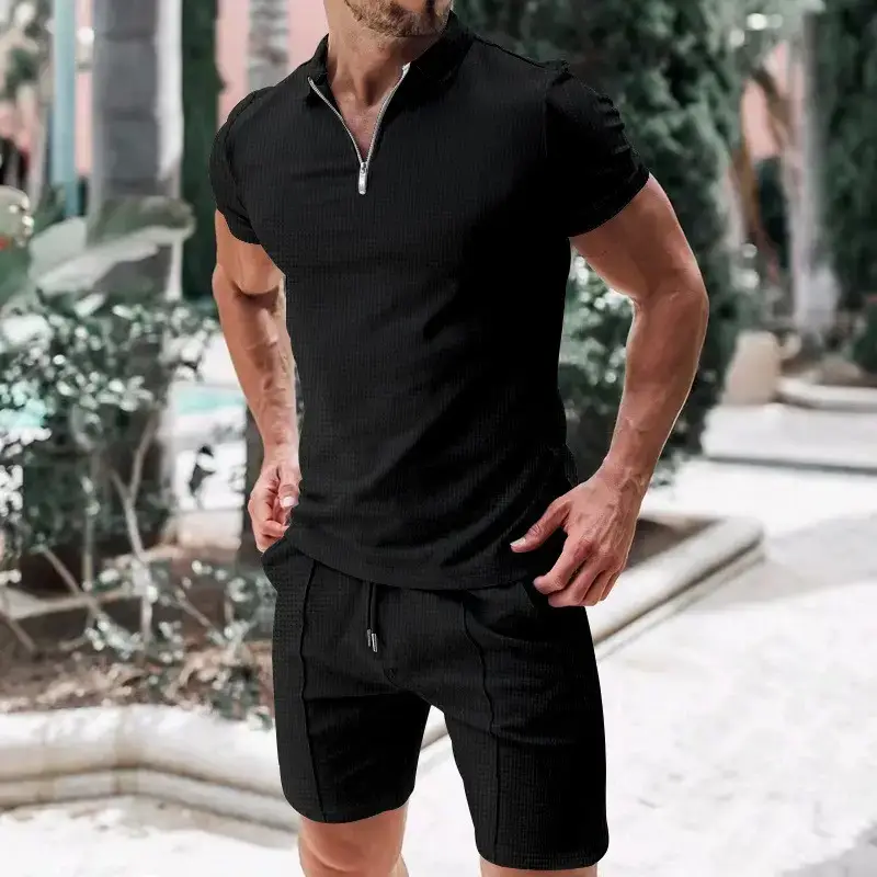 Men's Waffle Cotton Shorts Suit Summer Casual White - Image 7
