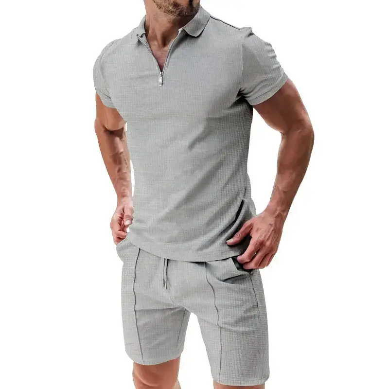 Men's Waffle Cotton Shorts Suit Summer Casual White - Image 10