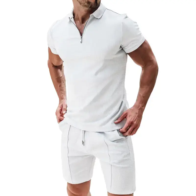 Men's Waffle Cotton Shorts Suit Summer Casual White — feature 11