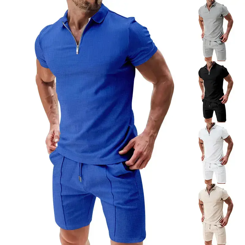 Men's Waffle Cotton Shorts Suit Summer Casual White — feature 12