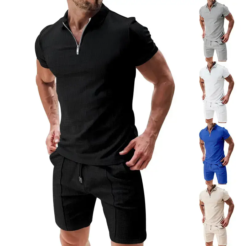 Men's Waffle Cotton Shorts Suit Summer Casual White — feature 16