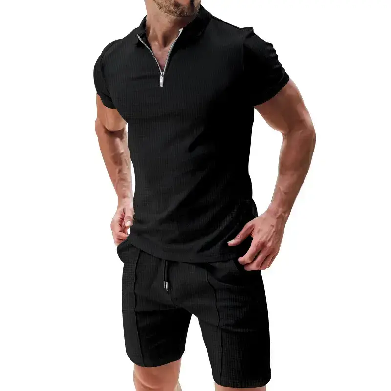 Men's Waffle Cotton Shorts Suit Summer Casual White — feature 19