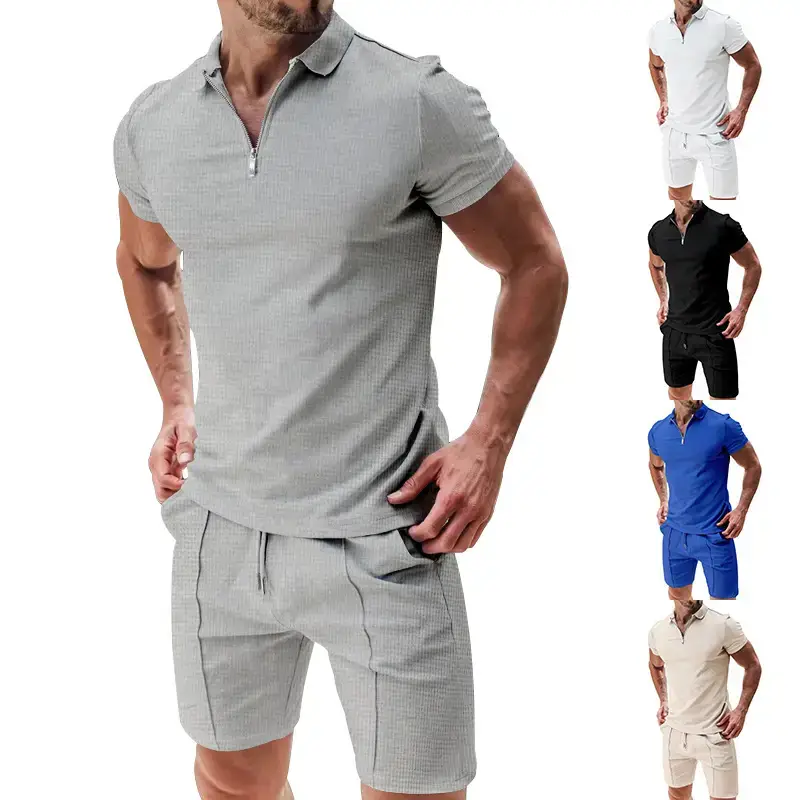 Men's Waffle Cotton Shorts Suit Summer Casual White — feature 20