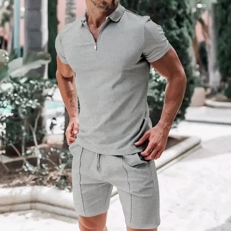 Men's Waffle Cotton Shorts Suit Summer Casual White — feature 22