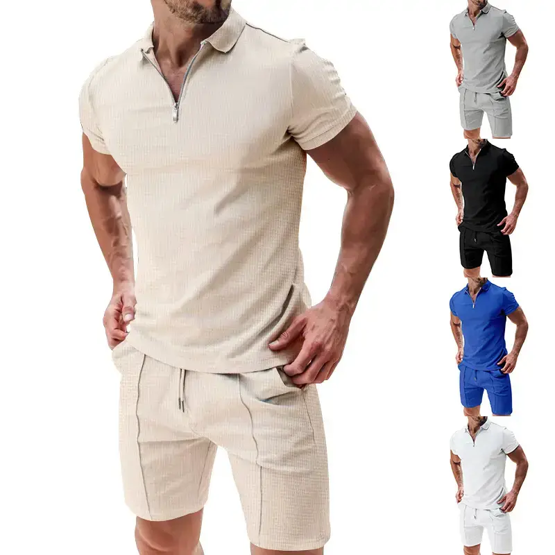 Men's Waffle Cotton Shorts Suit Summer Casual White — feature 24