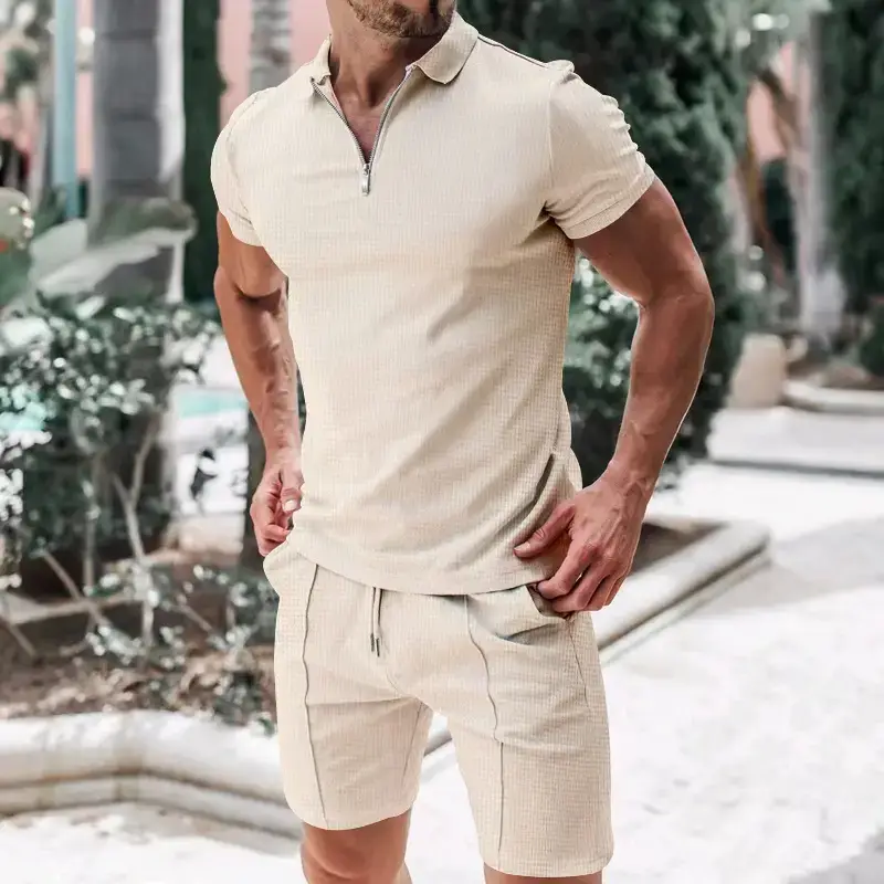 Men's Waffle Cotton Shorts Suit Summer Casual White — feature 26