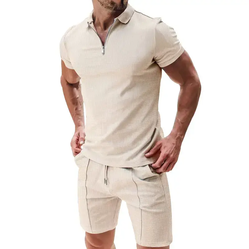 Men's Waffle Cotton Shorts Suit Summer Casual White — feature 27