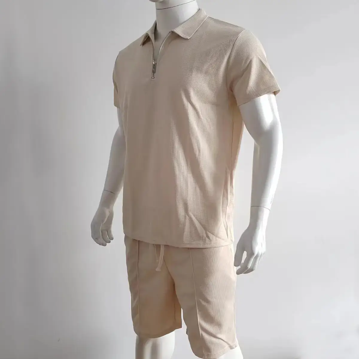 Men's Waffle Cotton Shorts Suit Summer Casual White — feature 6