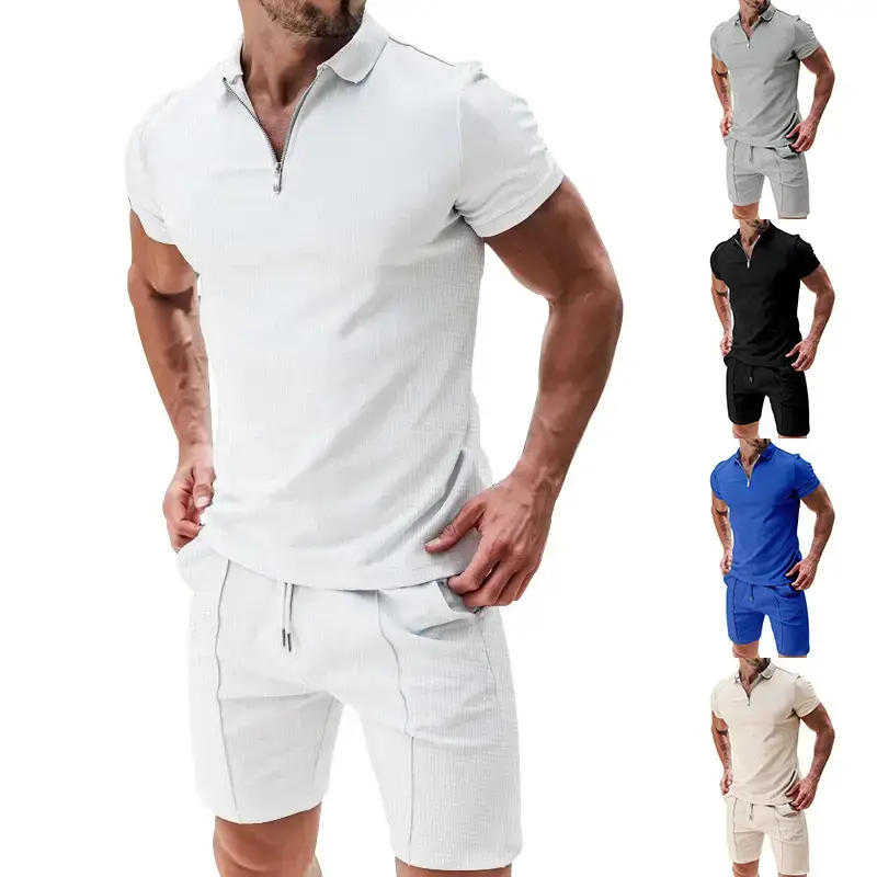 Men's Waffle Cotton Shorts Suit Summer Casual White — feature 8