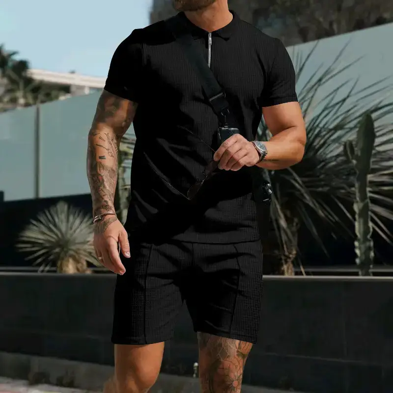 Men's Waffle Cotton Shorts Suit Summer Casual White - Image 3
