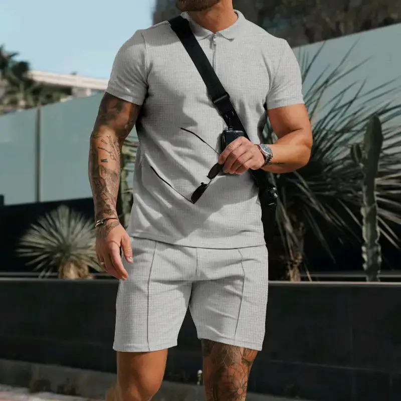 Men's Waffle Cotton Shorts Suit Summer Casual White - Image 5