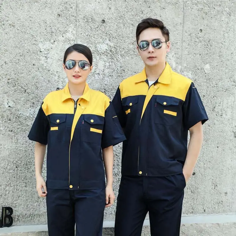 Haiyuan Summer Work Suit Men Navy Yellow Short Sleeve - Image 9