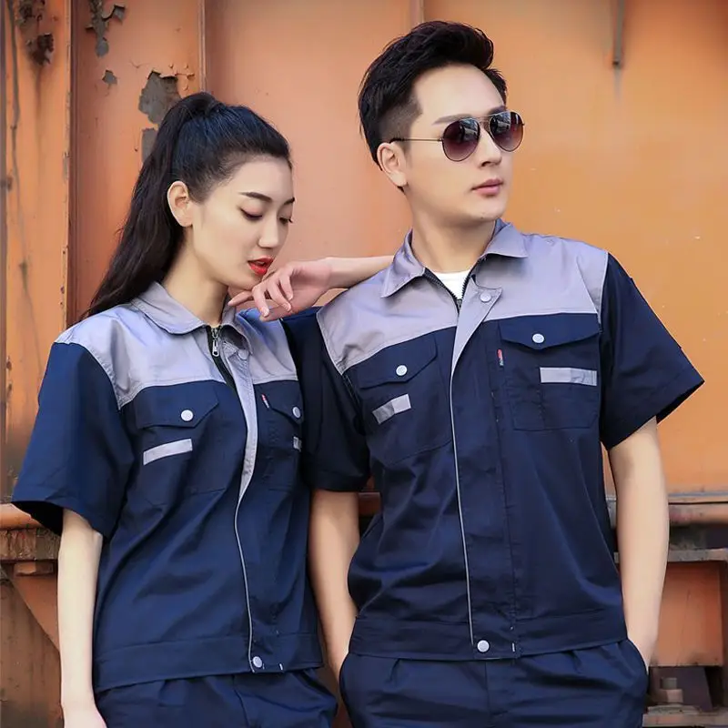 Haiyuan Summer Work Suit Men Navy Yellow Short Sleeve - Image 2