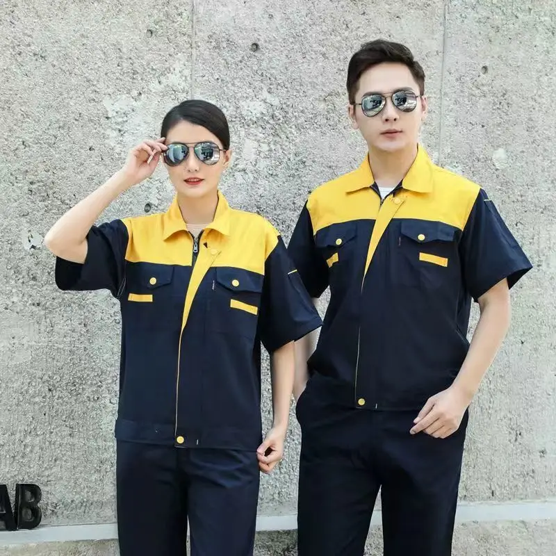 Haiyuan Summer Work Suit Men Navy Yellow Short Sleeve - Image 5