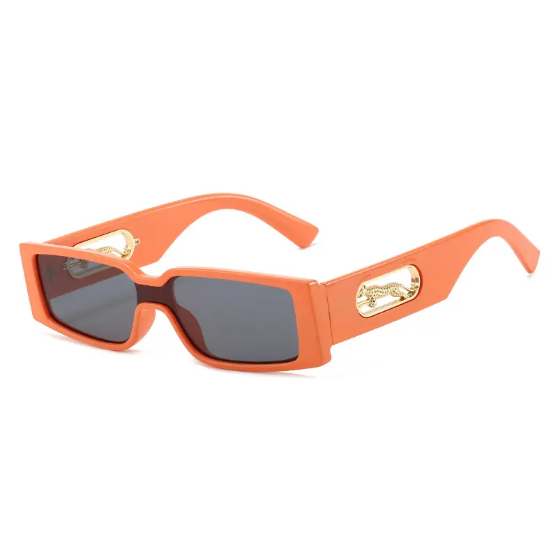 Orange Square Frame Sunglasses with Gold Accents - Image 9