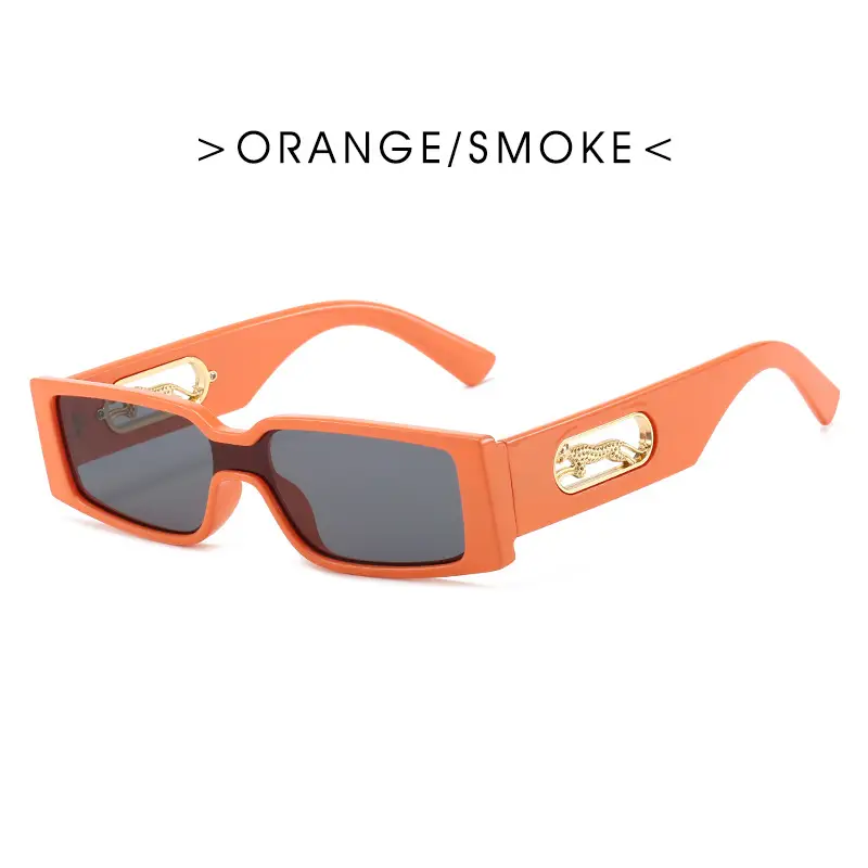 Orange Square Frame Sunglasses with Gold Accents - Image 2
