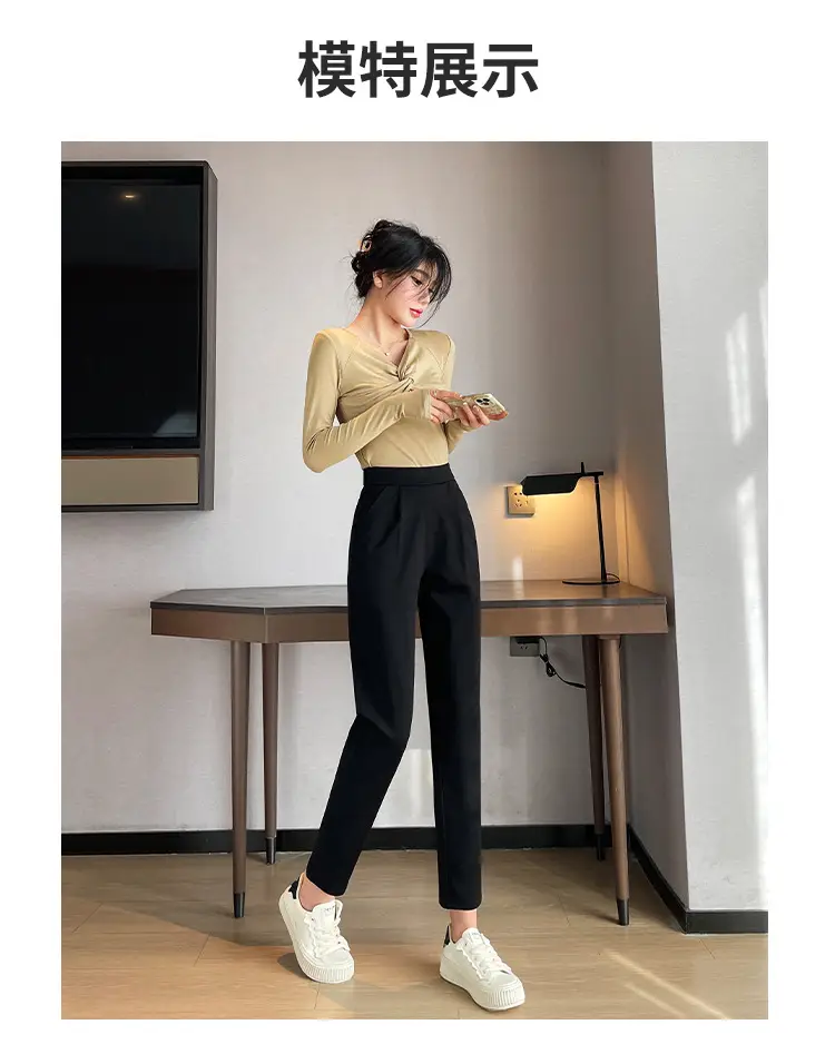 Narrow Black Slimming Straight Leg Pants for Women — feature 13