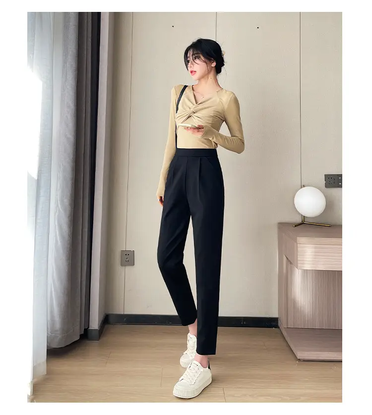 Narrow Black Slimming Straight Leg Pants for Women — feature 14